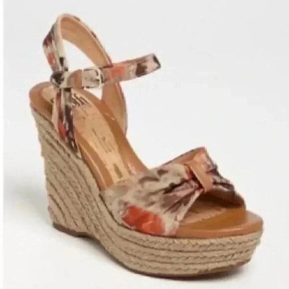 Softt Peggie Platform Wedge Espadrilles Sandals Jute Tan Brown Floral Size 9.5 - Picture 15 of 15